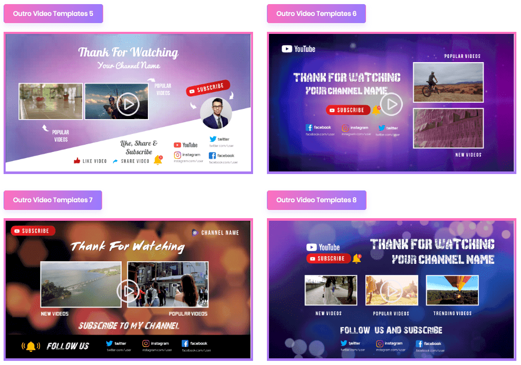 exovidio fx end screen outro video templates