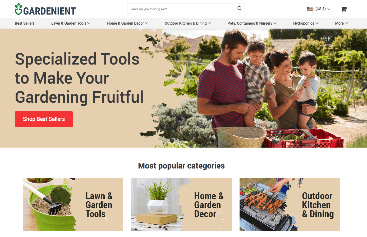 Gardenient - Dropshipping store example