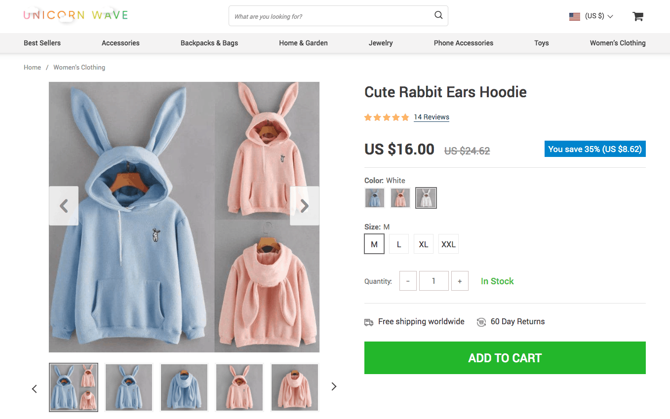 Unicorn Wave AliDropship Premium Store Example