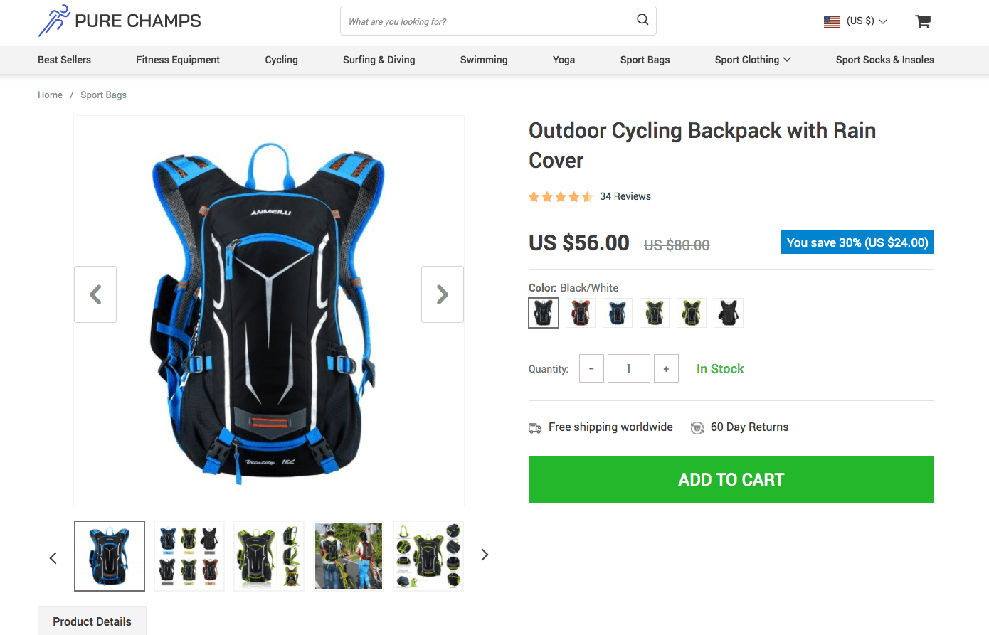 Pure Champs Product Page for Dropshipping Example store