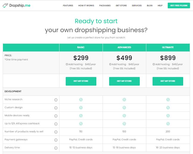 Dropship Me Custom Store Pricing Plan 