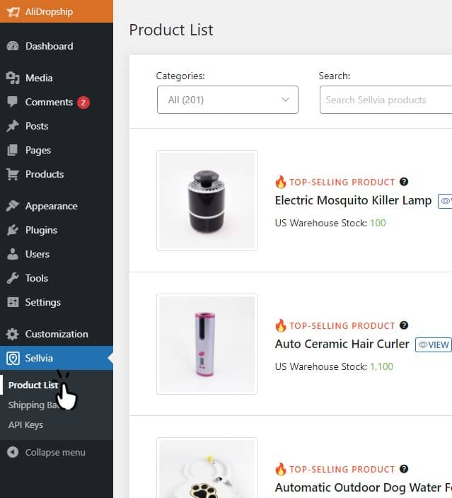 Sellvia Product List